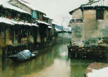 Pueblos acuáticos Días de nieve Paisajes de China Pinturas al óleo